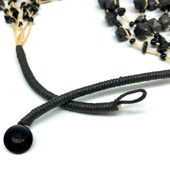 Boho Graduated Black Multi-Strand Beads on Cord Necklace - Picture 5 of 7